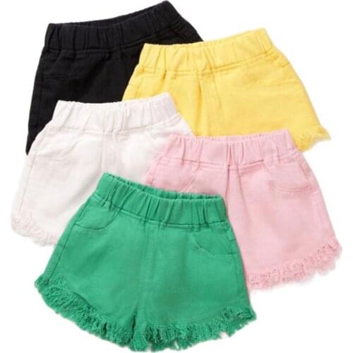 Girls' shorts 2021 summer big childrens denim shorts girls sweet print shorts trendy childrens pants 3-12 years old