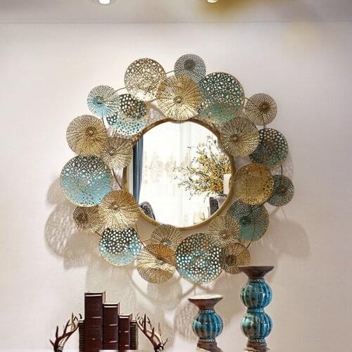 Special Offer Simple European Style Round Mirror Living Room Lotus Leaf Frame Wall Hanging Mirror Porch Hanging Decoration