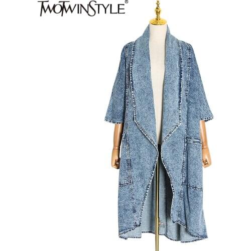 TWOTWINSTYLE Women's Denim Trench Coats