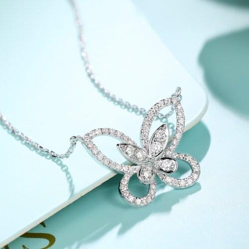 Korean Fashion Shiny Cubic Zirconia Butterfly Cute Female Pendant Necklace Wedding Party Gift Jewelry Bijoux Sterling Silver 925