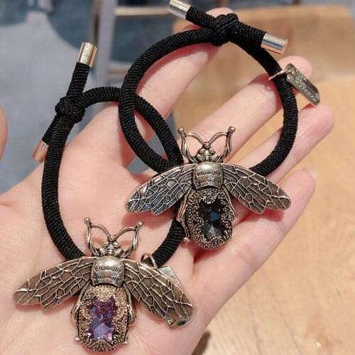 Retro Bee Elastic Hair Bands for Women Elegant Crystal Rhinestone Head Ponytail Rope Tie Female Hair Scrunchies Girls