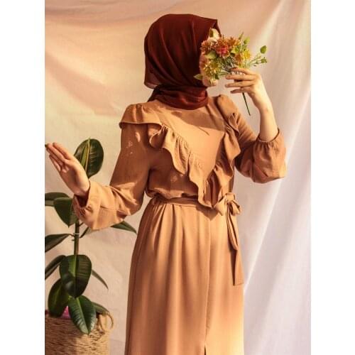 ALL FASHION Ruffle Jumpsuit Pants Suit Powder 2530 size S L XL size 36-38-30 Casual 2 piece SET long muslim dubai turkish Islamic