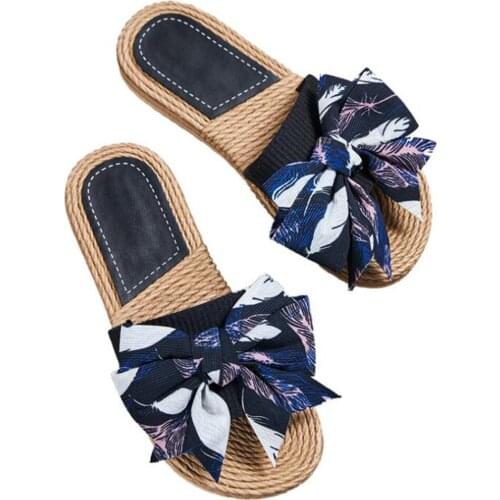 Womens slipper Summer Bowknot New Flat Bottom Casual Female Comfortable Beach Slippers Solid Non-slip Chaussons femme hh37