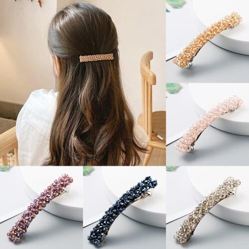 Fashion Crystal Spring Hair Clips Pins Handmade Beads Hair Barrettes For Women Girl Fashion Simple Hair Accessories Headwear
