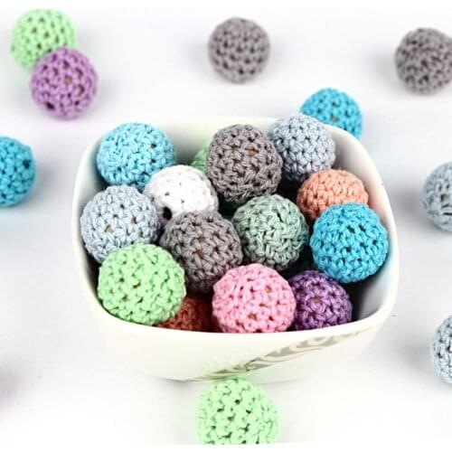 10Pcs Wooden Beads 20mm Crochet Bead Wooden Teether Baby Toys Baby Teethers BPA Free Wooden DIY Beads For Pacifier Chain