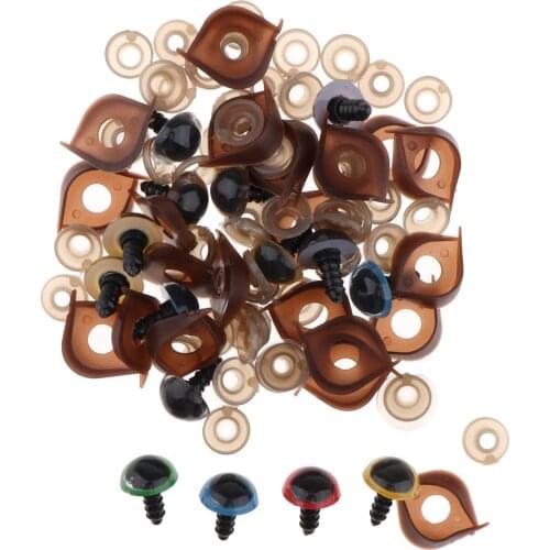 100Pcs Colorful Plastic Safety Eyes with Washers & Eyelid for Teddy Bear, Stuffed Animal Doll Making Sewing Craft 14mm