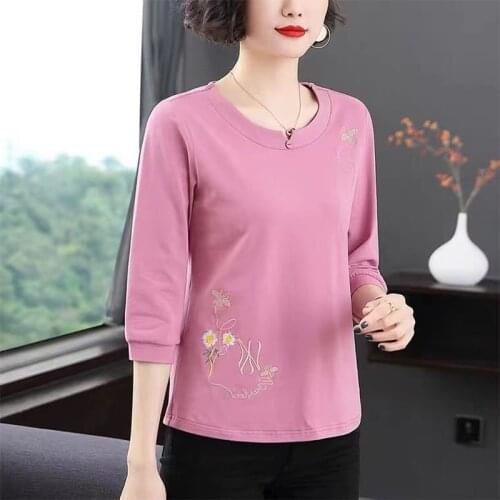2021 New Summer 100% Cotton T Shirt Woman Long Sleeve Shirt O Neck Plus Size Woman T-shirt Korean Style Loose Women Shirts