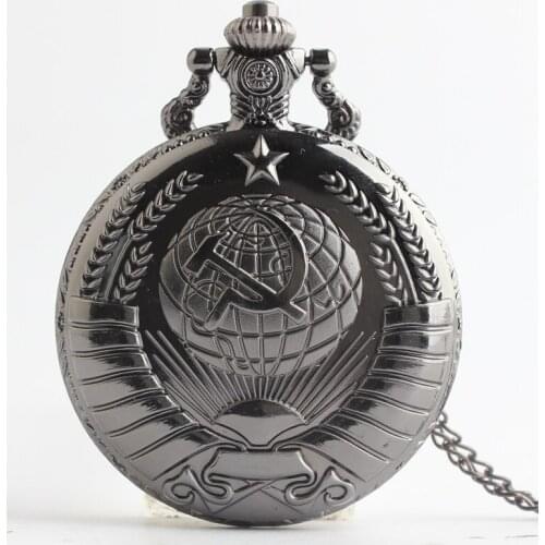 50pcs/lot Hot Sell Black Communist Party Emblem Pocket Watch Classic Retro Flip Cover Pocket Watches