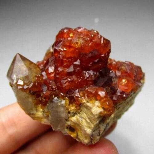 72g Spessartine Garnet+Smoky Quartz Cluster on Feldspar Matrix - crystals and stones healing Mineral specimen Home Decor
