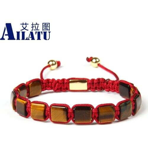 Ailatu Wholesale 10pcs/lot 8x8mm Natural A Grade Tiger Eye Square Stone Beads Geometric Braided bracelet for Christmas Gift