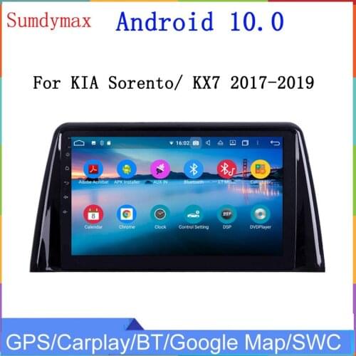 One din 10.1" android 10 car dvd player for kia Sorento KX7 2017 2018 2019 car audio stereo gps navigation wifi 8core 4G+64GB
