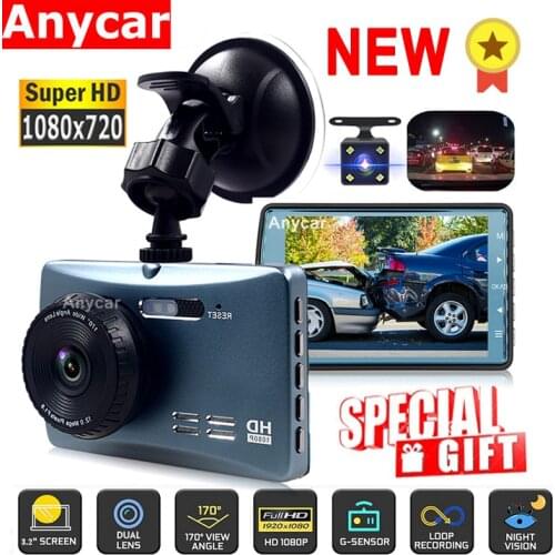 Car Dash Cam FHD Video recorder 3 in 1 Dvr With Car Camera DashCam 4"Cycle Recording Night Vision G-sensor Dash camera