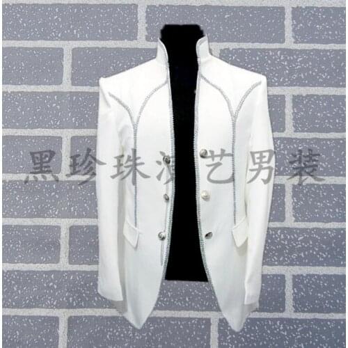 White silver royal men suits designs masculino homme terno stage costumes for singers men sequin blazer dance clothes jacket