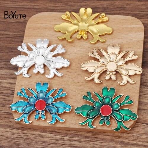 BoYuTe (10 Pieces/Lot) 35*50MM Metal Alloy Flower with 8MM Cabochon Blank Base Factory Supply DIY Handmade Jewelry Accessories