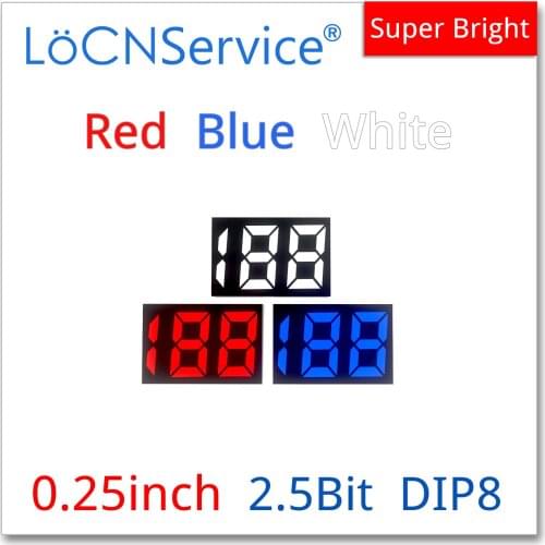 LoCNService 30PCS 0.25Inch Digital Tube LED Display 2.5 Bit Red Blue White Common Anode / Cathode 7 Segment 0.25 inch
