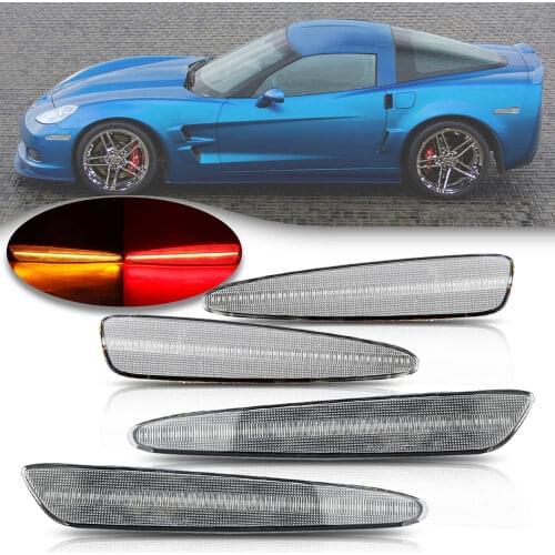 For Chevy Chevrolet Corvette C6 2005-2013 Clear Lens LED Side Marker Light Red Amber 4PCS Auto Led Turn Signal Side Marker Lamps