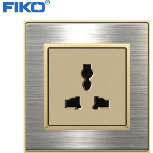 FIKO 86mm *86mm 13A UK Universal socket , wall power socket home hotel use black stainless steel panel standard