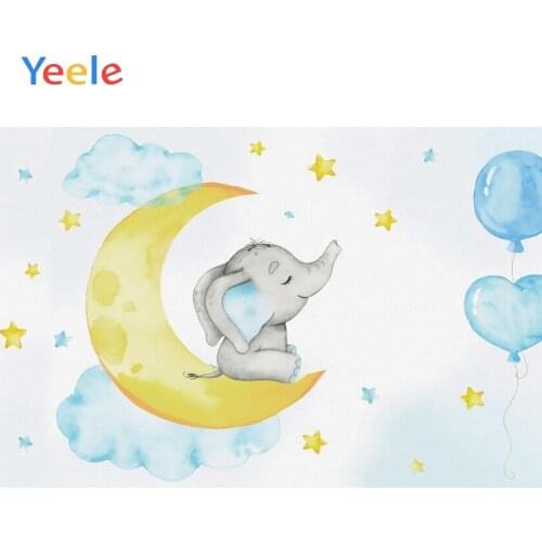 Baby Shower Elephant Animals Moon Blue Balloons Child Birthday Backdrop Photography Background For Photo studio Photophone Shoot