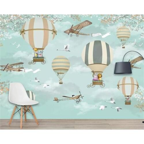 Beibehang Customized cartoon photo wallpaper childrens room wall 3d wallpaper cartoon hot air balloon airplane 3d wallpaper