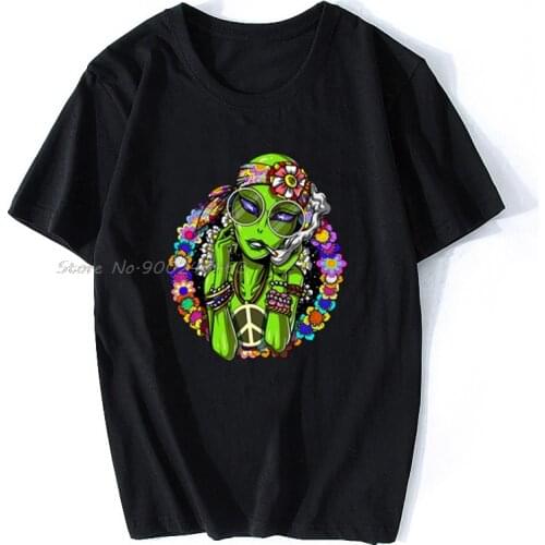 Men t-shirt Hippie Alien Peace Weed Psychedelic Festival Tshirt Women T Shirt Men Cotton Tees Tops Hip Hop Harajuku Streetwear