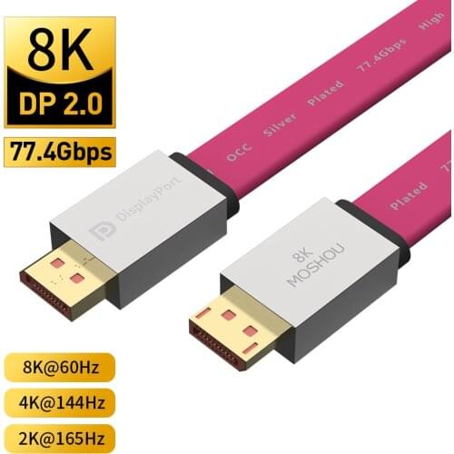 Moshou DisplayPort 2.0 Cable 8K 4K HDR 60Hz 144Hz 165Hz Display Port Adapter For Video PC Laptop TV DP 2.0 1.4 DP to DP Cable