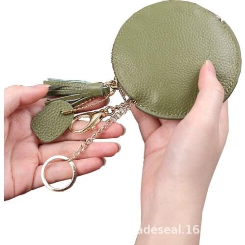 Creative leather round zero wallet simple personality earphone coin storage bag cute Zipper Wallet