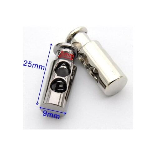 30 pcs / lot STP-012 5mm hole round metal alloy stoppers toggle cord locks Drawstring lock two holes nickle/black