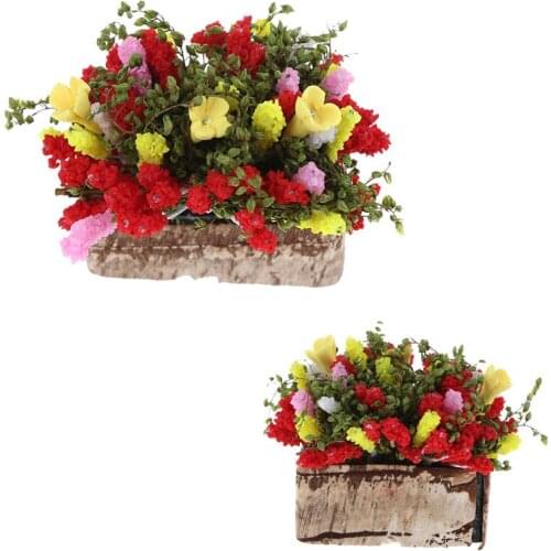 1pc Mini Miniature Bonsai Flower Bush With Wood Pot Sale 1/12 doll house Miniature Multicolor