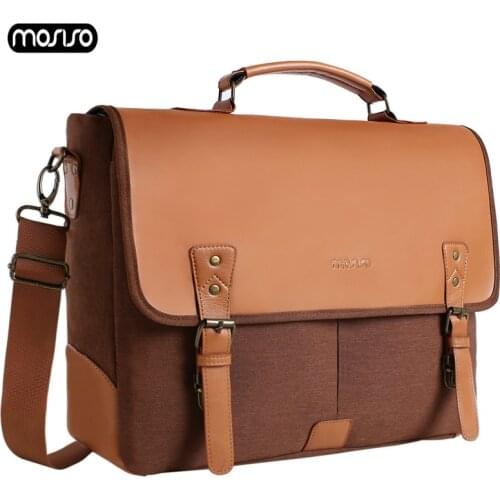 MOSISO Vintage PU Leather Laptop Bag For Women Nylon Notebook Bags For Macbook Pro 15 Laptop Shoulder Handbag 15 Inches Briefcas
