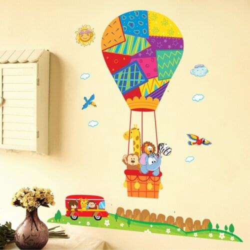 Cartoon Creative Hot-air Balloon Animals Cars Bird Removable Wall Stickers Kids Room Nursery Backdrop Home Decor Mural Decal