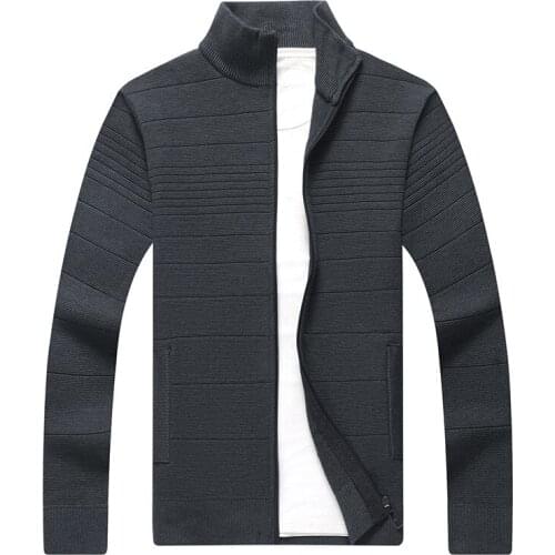 2021 Autumn New Mens Stand Collar Knitted Cardigan Casual Pure Color Thickened Zipper Sweater