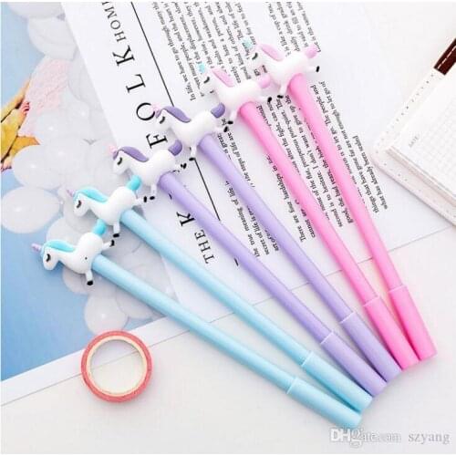 Gel ink pen kit stationery cartoon cute school supply multi colors unique unicorn design 0.38mm pen point