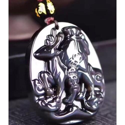 Natural ice color obsidian pendant is a pig Ruyi ru mascot necklace for men and women o20