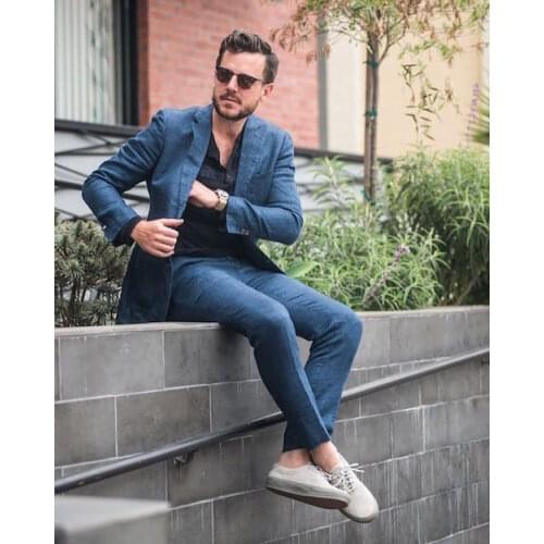 2017 Latest Coat Pant Designs Navy Blue Men Suit Casual Slim Fit 2 Piece Groom Tuxedo Suits Custom Blazer Vestidos Jacket+Pant