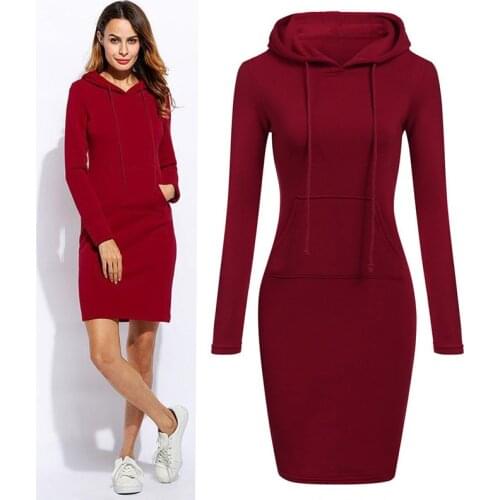 New Fashion Women Hoodies Dress Long Sleeve Printed Dresses Casual Hooded Jumper Pockets Sweatsport Tops Robe Femme Hiver 2021
