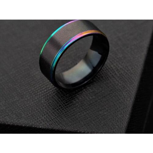 New Fashion Simple Mens 8mm Wide High-grade Seven Color Black Gold Rasa Titanium Steel Electroplating Ring