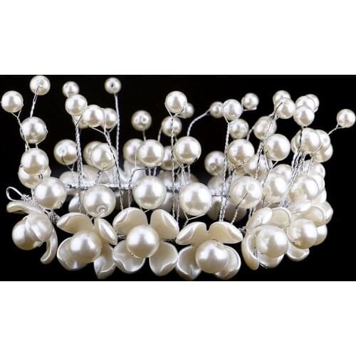 Wholesale Fishion Style Pearl Flower Handmade Bridal Crown Wedding Hair Jewelry Crystal Tiara For Woman Gift Hot Sale LB