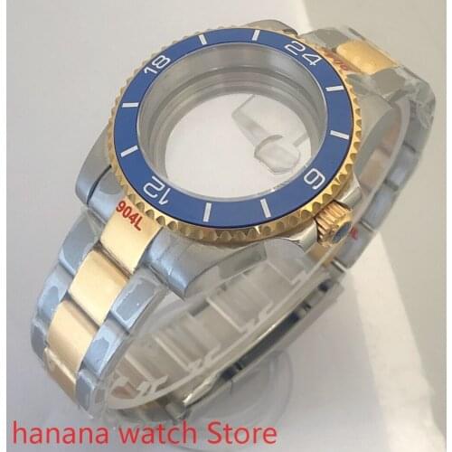 Transparent back cover 904L stainless steel gold strap bracelet 40mm sapphire glass ETA NH36 MH35 cases bezel blue