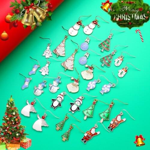15x Christmas Earrings Holiday Jewelry Set Xmas Tree Stockings Santa Claus Bow Knot Snowman Angel Dangle Ideal Gifts Celebrity