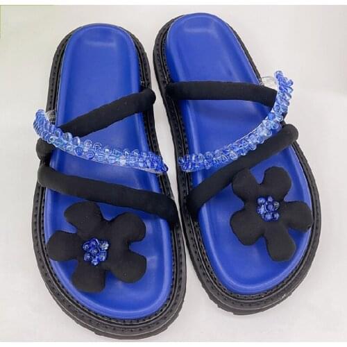 Women Shoes Summer Ladies Concise Beach Slippers Fashion Femme Chaussure Casual Peep Toe Flats Female Blue Slides Flower