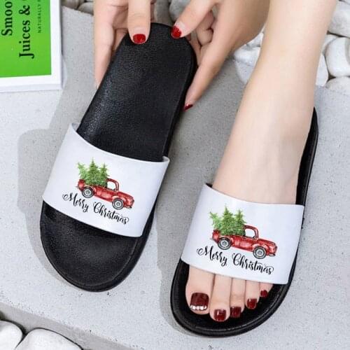 Christmas car pattern summer fashion outdoor Beach slides women flip flops Kawaii Open Toe