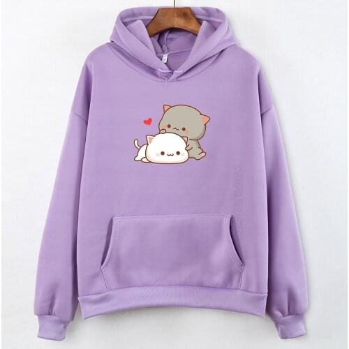Kawaii Cat Print Heart-Shaped Thick Coat Hoodies Men Harajuku Pullover Streetwear Ladies Cute Female Clothes