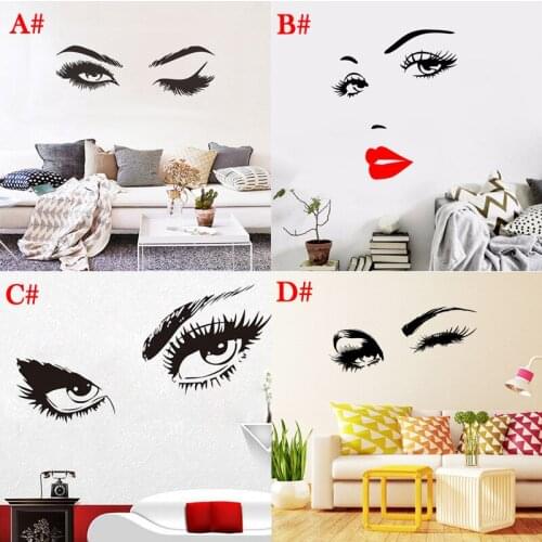 Bedroom Decor Wall Decoration Hepburn Lash & Brows Eyes Wall Stickers For Girls Bedroom Eyebrows Store Beauty Salon Decor