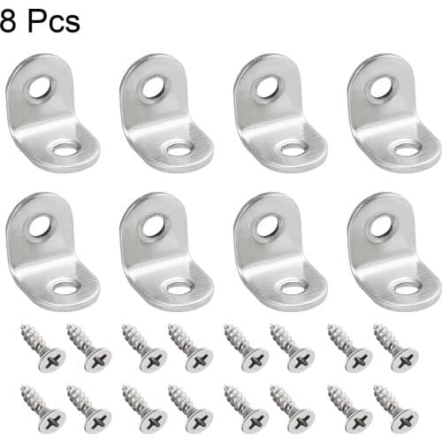 Uxcell Corner Brace Angle Bracket Fastener L Shape 20mmx20mmx16mm Stainless Steel for Fasten Desks, Chairs, Beds 8pcs