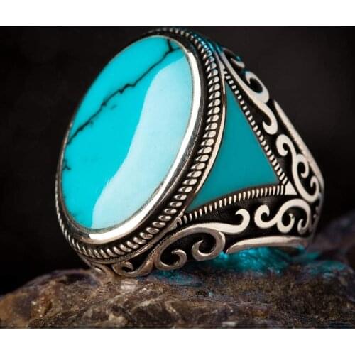 Vintage Original Natural Turquoise And Red Agate 925 Sterling Silver Ring With Stone For Men Patterned Handmade Turkish Jewelry