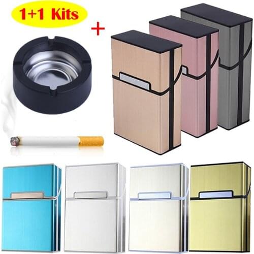 Waterproof Aluminum Alloy Cigarette Case 20pcs Cigarette Capacity Smoking Cigarette Box With Ashtray Mens Gift for Smoker
