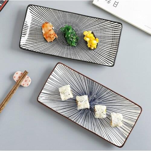 Japanese sushi plate under glaze color rectangular plate cold dish sushi restaurant rectangular plate ceramic plate