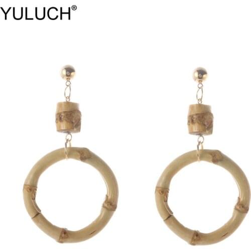 YULUCH 2019 New Design Fashion Handmade Bamboo Long Stud Earings Boho Ethnic PomPom Pom Pom Earrings For Women Lady Girl Wedding