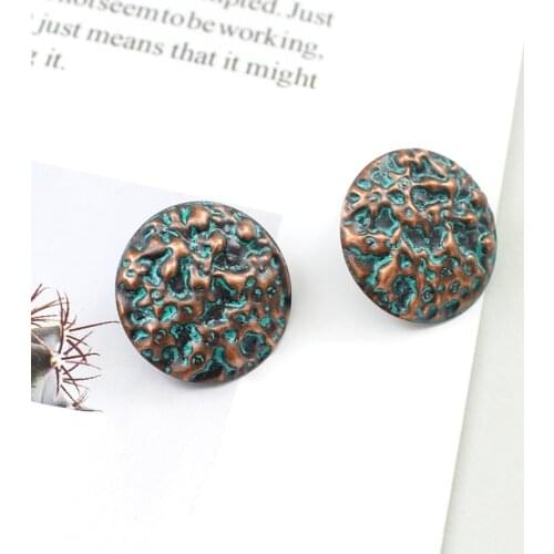 Retro Simple Fashion Bronze Round Relief Ethnic Style Holiday Party Female Charm Metal Stud Earrings Brincos