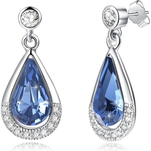 LEKANI Crystal Fine Jewelry Real S925 Silver Water Drop Earrings For Women Wedding Party Fashion Piercing Joyas